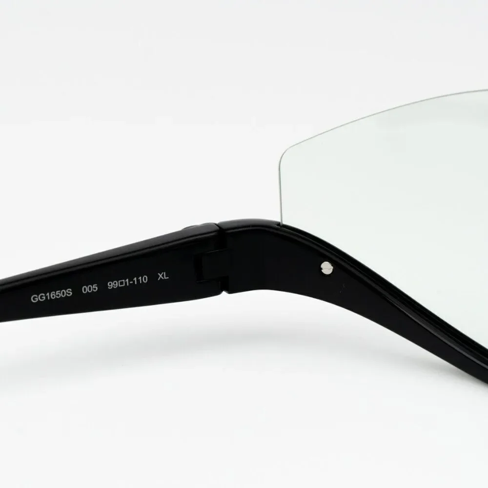 NEW Gucci GG1650S 005 Shiny Black Green Unisex Shield Mask Sunglasses